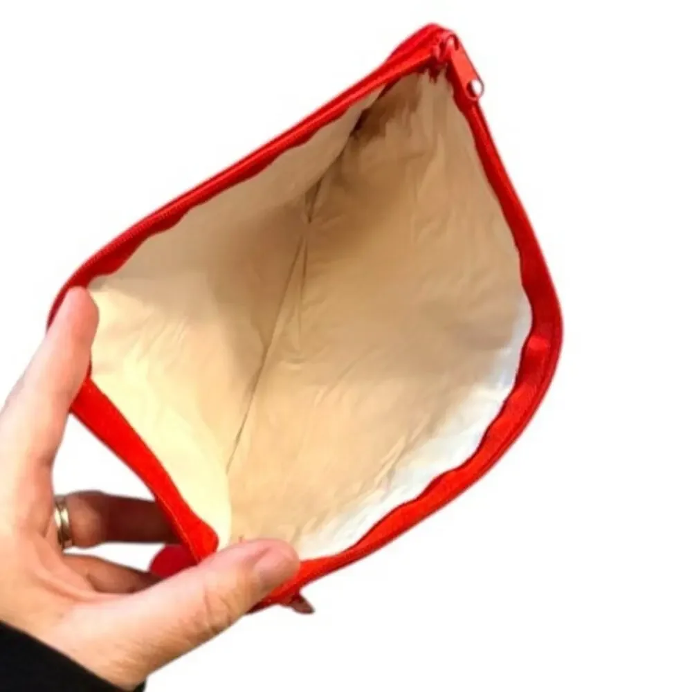 Vintage Mark Cross Red Canvas Zipper Pouch Dopp Kit Travel Bag Organizer Italy